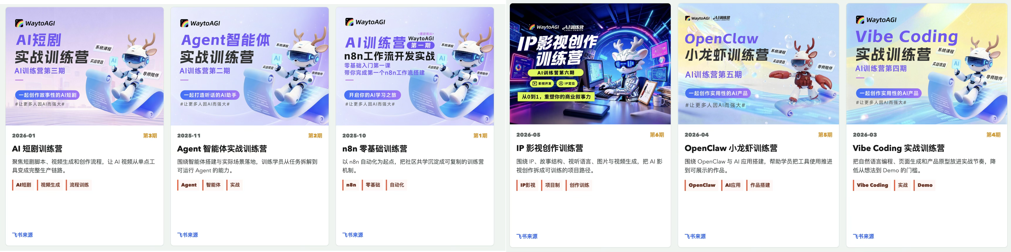 WaytoAGI AI 训练营第一期至第六期课程矩阵